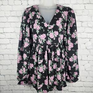Nasty Gal Size 6 Floral Puff Sleeve Romper